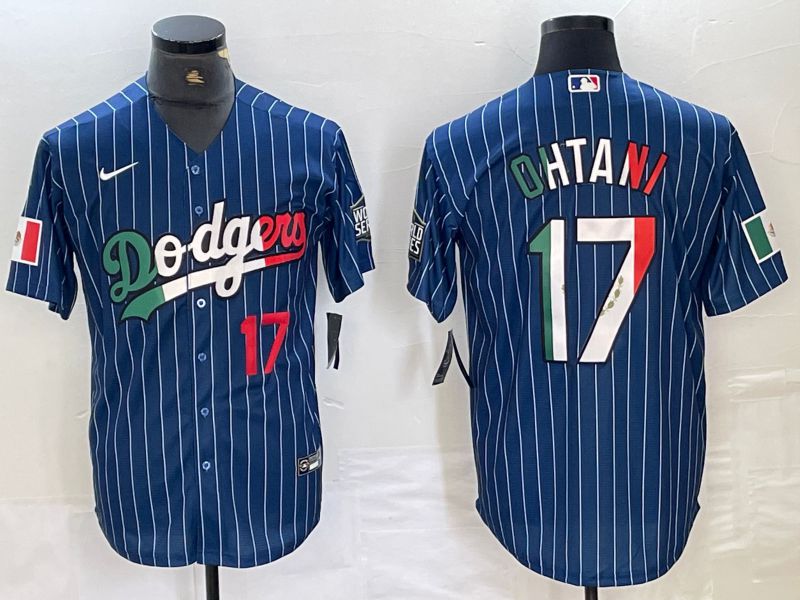 Men Los Angeles Dodgers 17 Ohtani Blue Stripe Nike Game MLB Jersey style 28